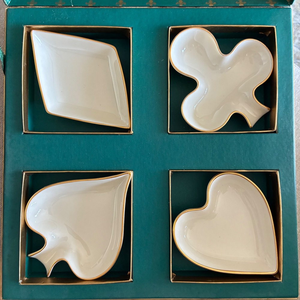 Lenox Monte Carlo Ash Tray Set Vintage 24K Gold Trim Fine China Card Suits NIB